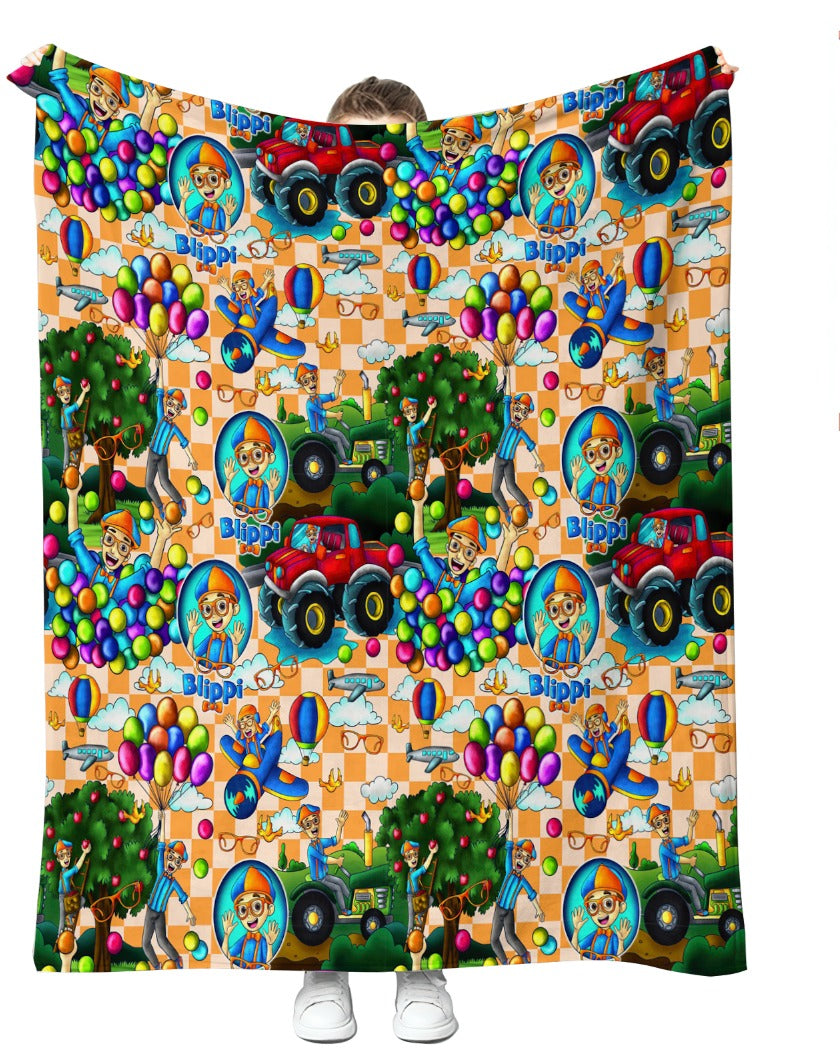 Orange Checks Plush Blanket 50x60