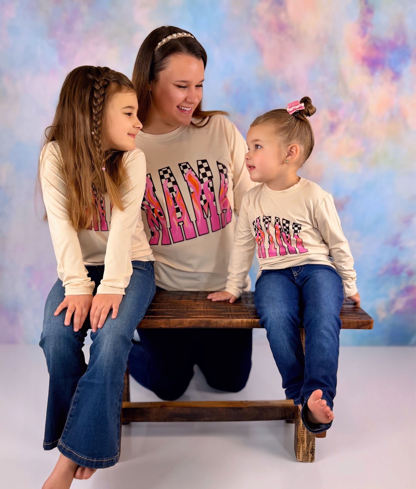 Mama Long Sleeve Shirt Tan/Pink