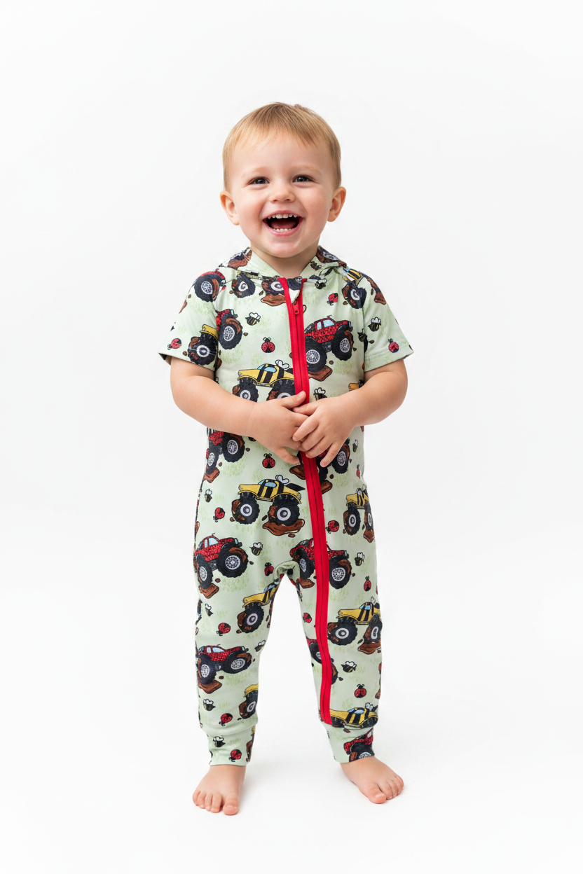 Bug Trucks Short Sleeve Daywear Hooded Zippy