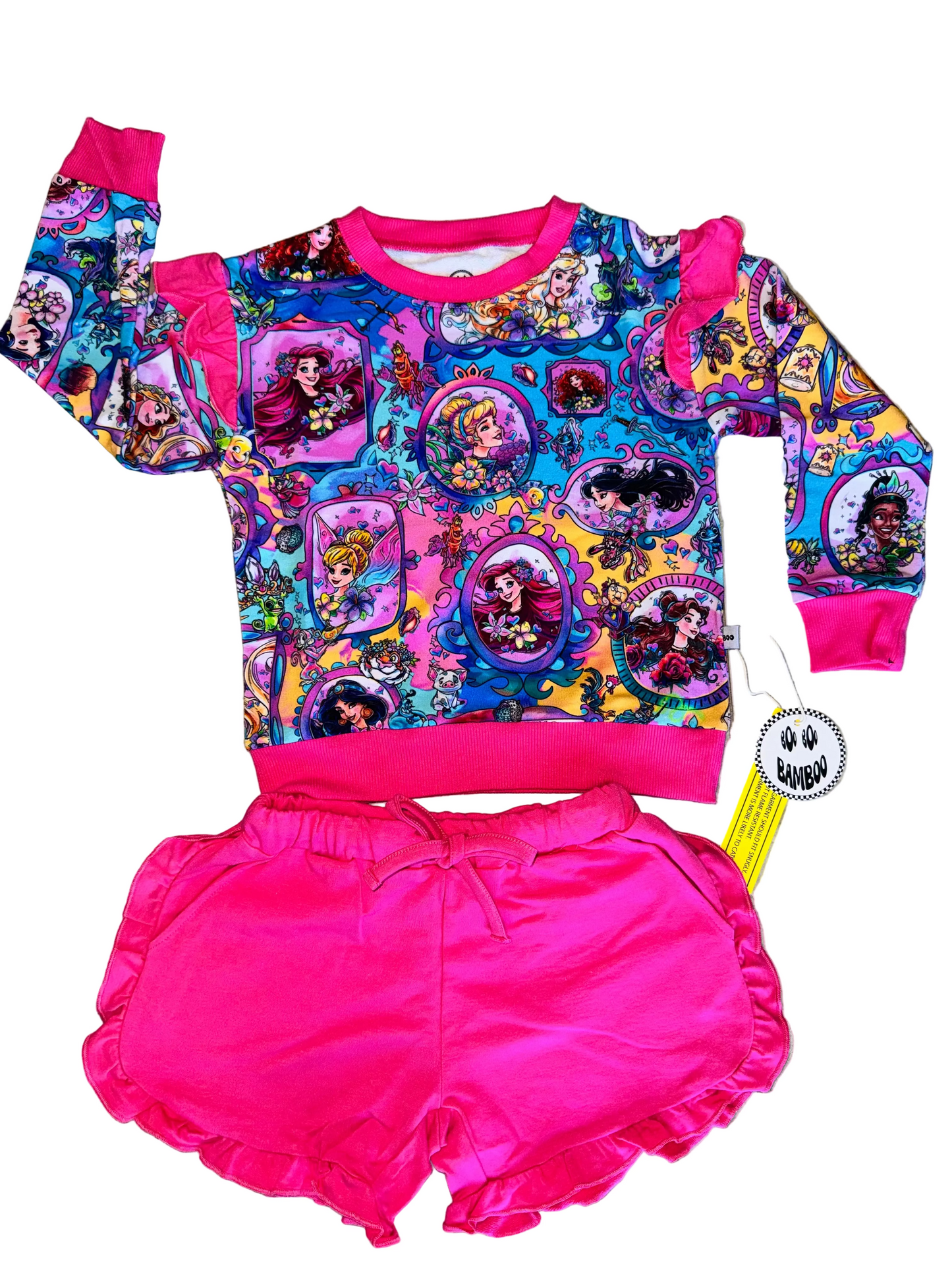 Royal Besties French Terry Long Sleeve Ruffle Crewneck with Shorts