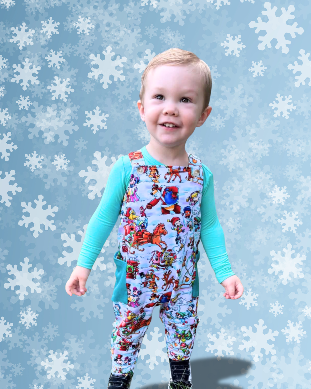 Snow Day French Terry Overalls w/ Long Sleeve Shirt