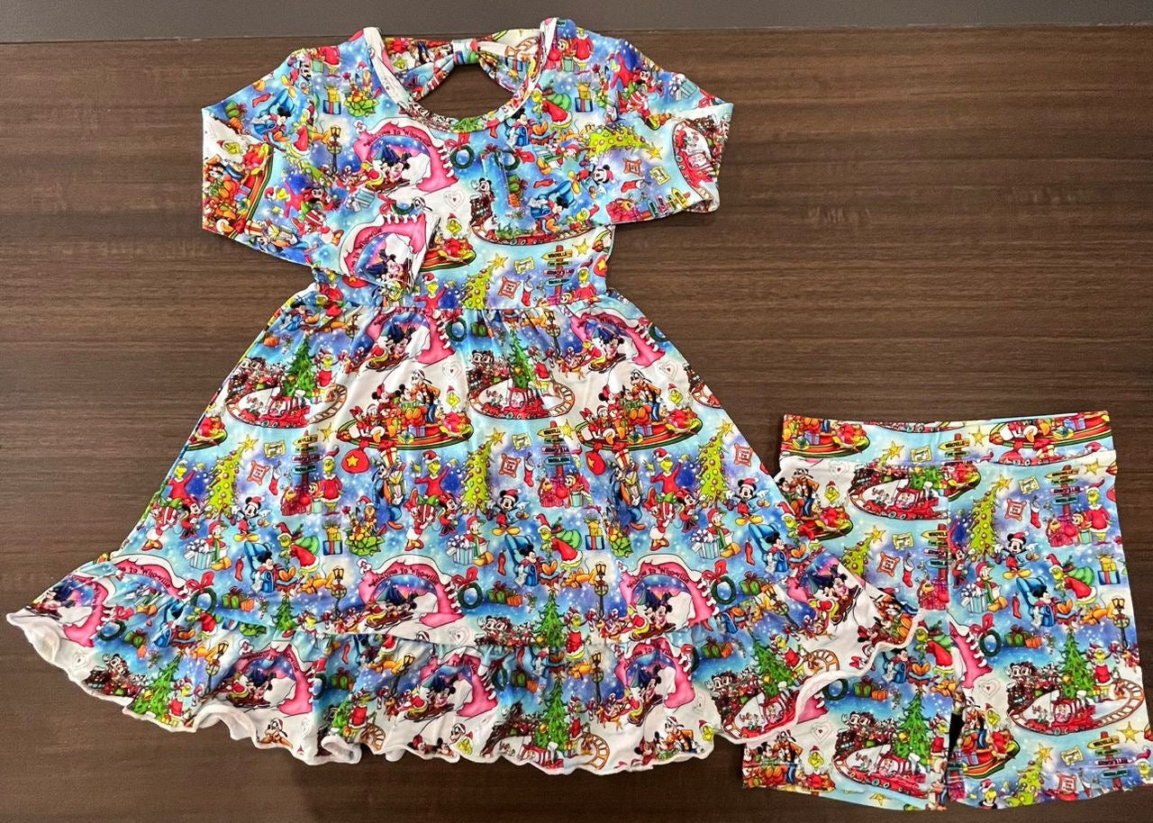 Mashup Snow Party Long Sleeve Twirl Dress with Shorts