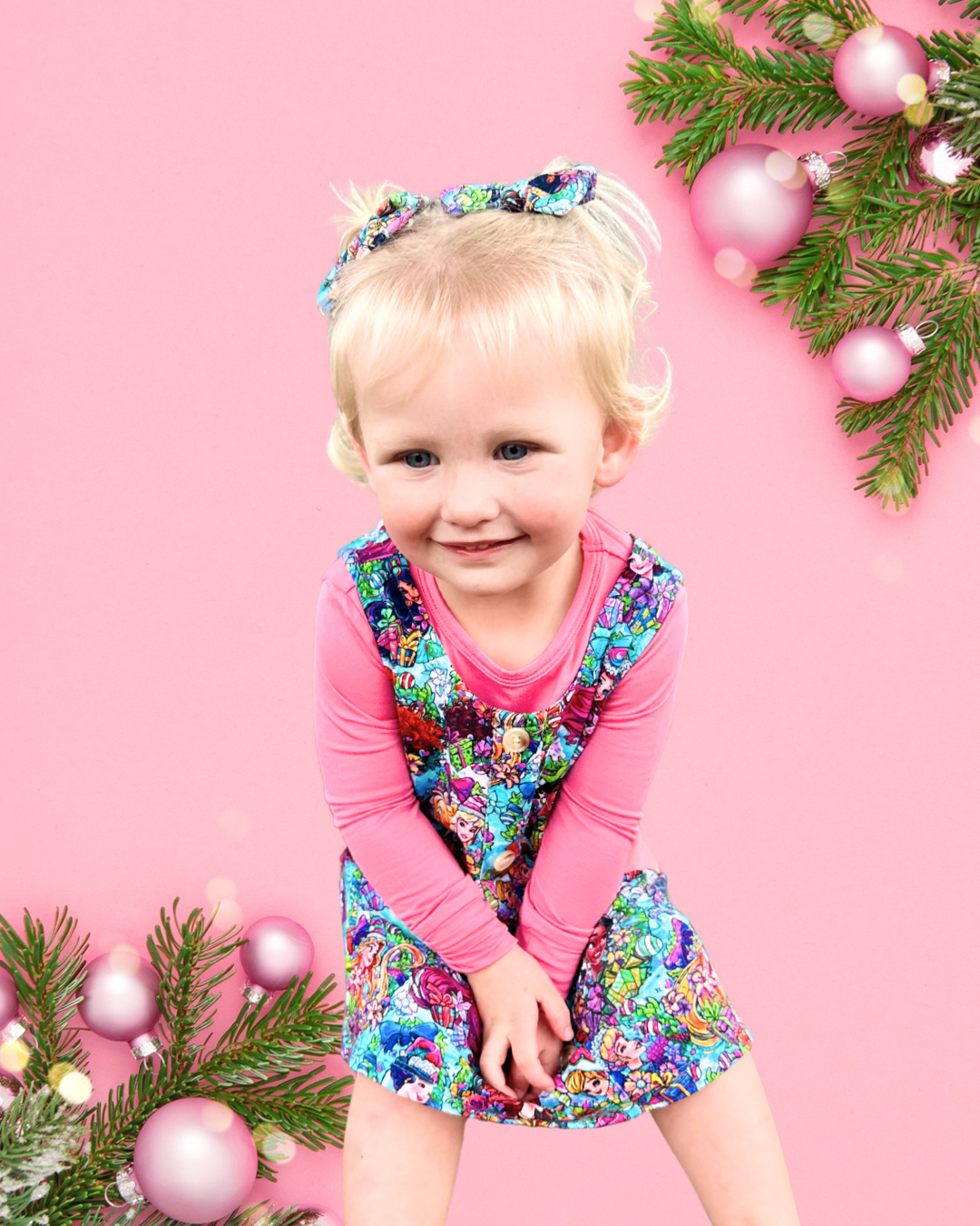 Enchanted Christmas French Terry Overall Dress w/ Long Sleeve Shirt