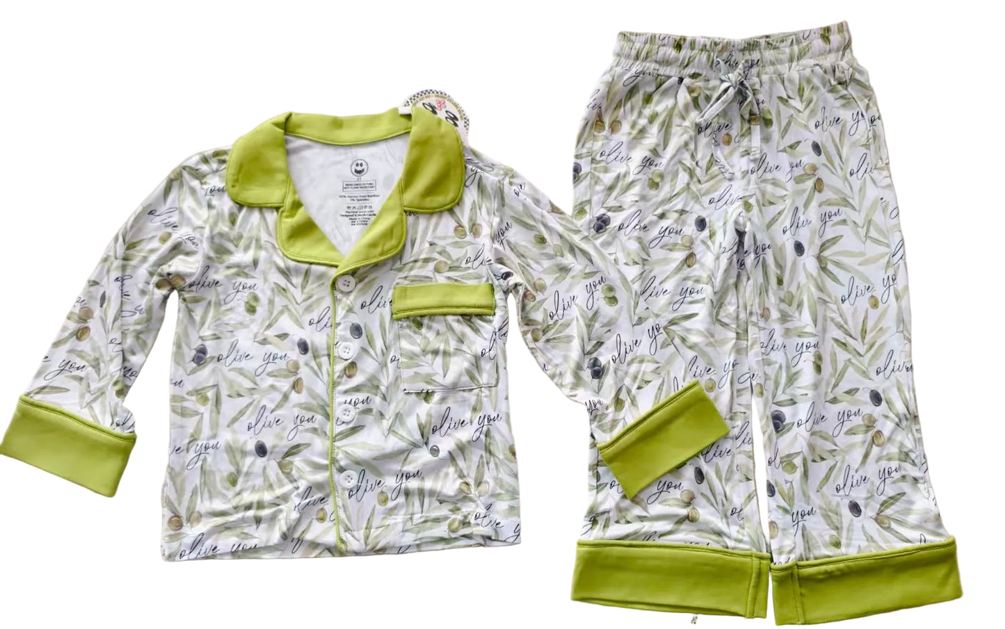 Olive You the Most Kids Button Down Pajamas - Runs 1 Size Big
