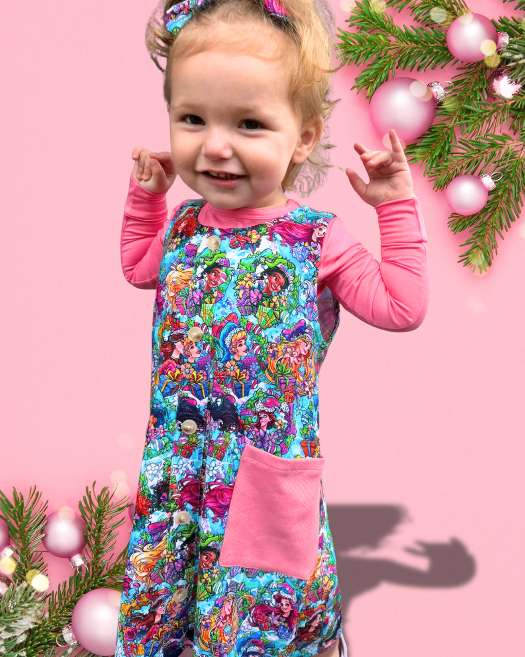 Enchanted Christmas French Terry Overall Dress w/ Long Sleeve Shirt