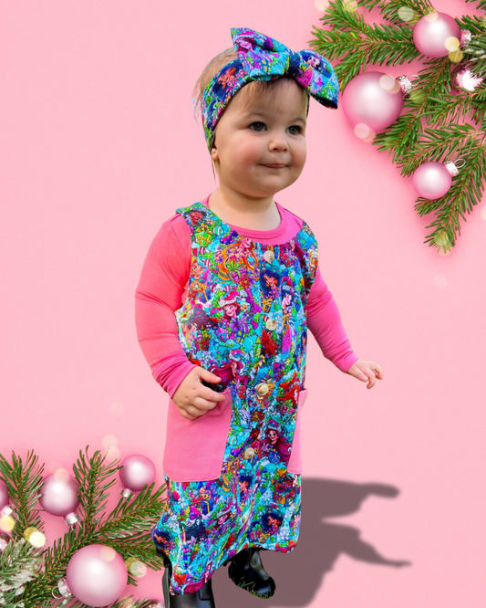 Enchanted Christmas French Terry Overall Dress w/ Long Sleeve Shirt