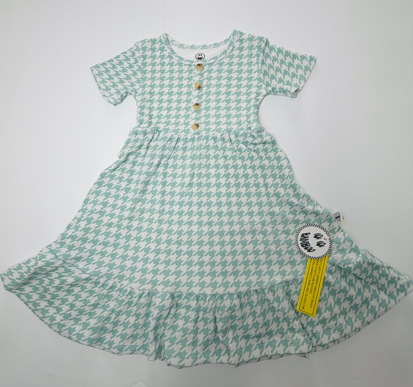 Houndstooth Bamboo Waffle Sleeve Twirl Dress