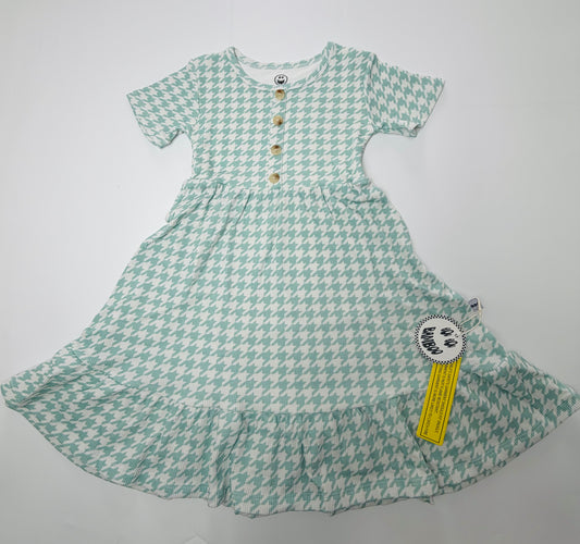 Houndstooth Bamboo Waffle Sleeve Twirl Dress