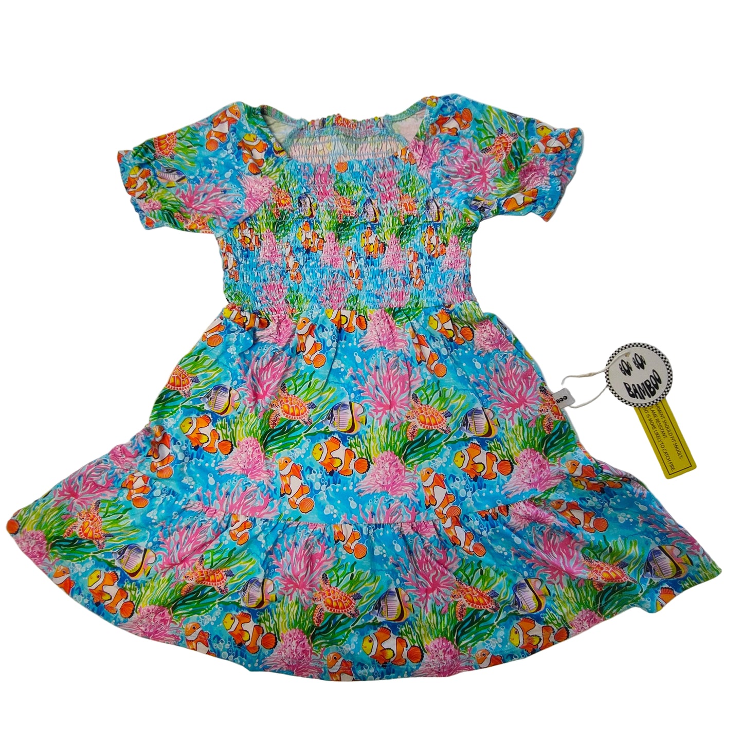Coral Reef Short Sleeve Smocked Twirl Dress