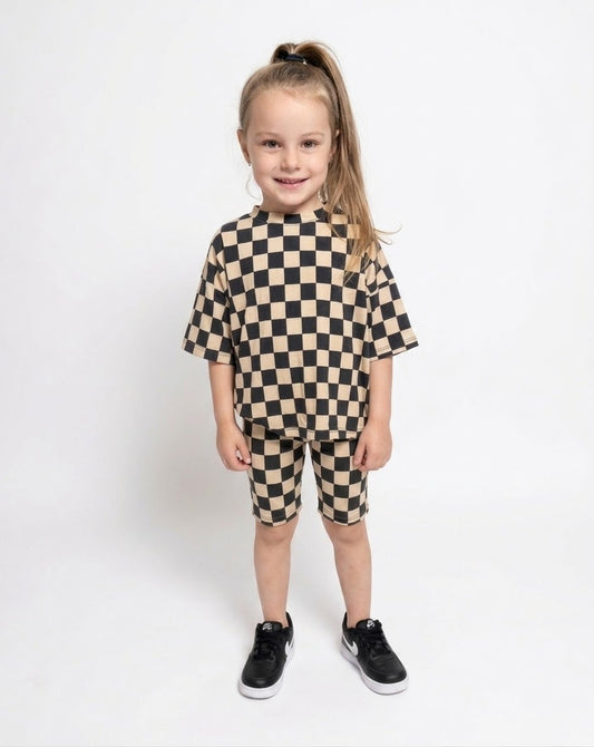Toasted Checks Ribbed Biker Short Set - Runs Big Size Down One