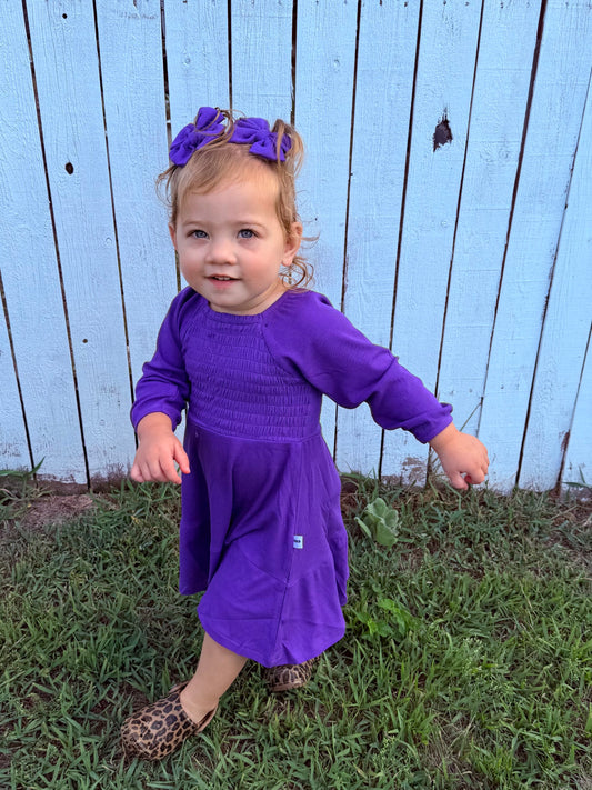 Royal Purple Ribbed Smocked Twirl Dress