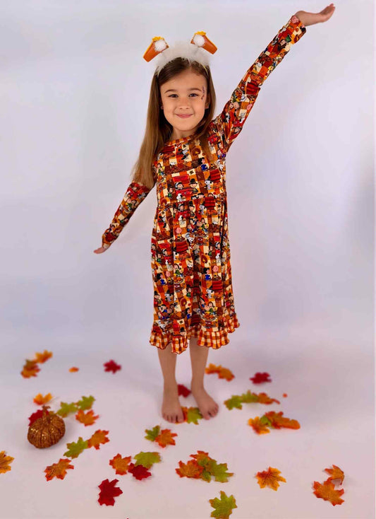 Boo Boo Friendsgiving Long Sleeve Twirl Dress