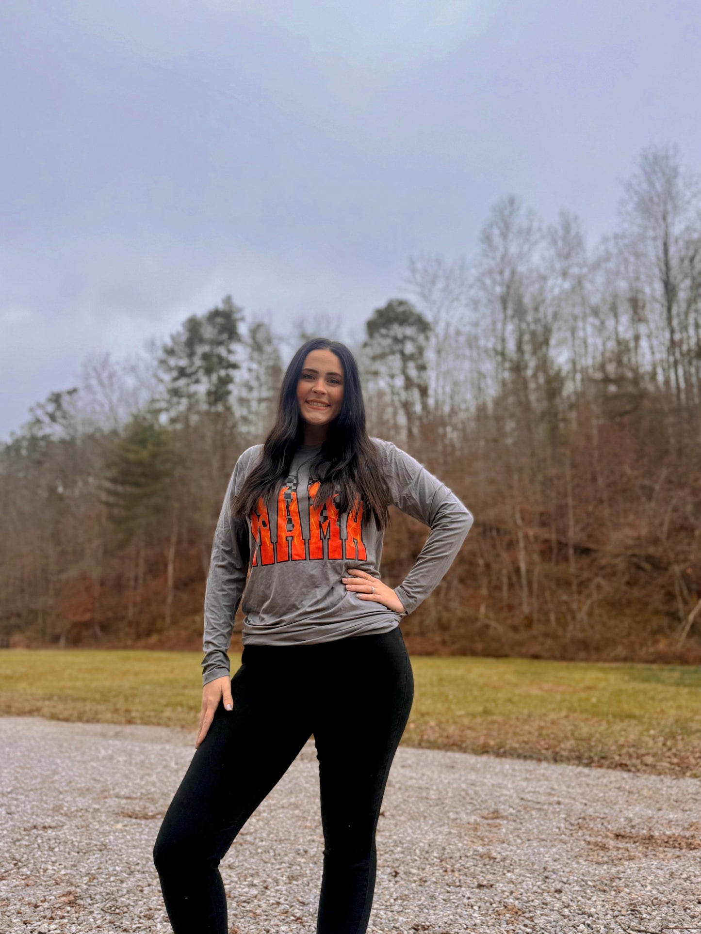 Mama Long Sleeve Shirt Grey/Red