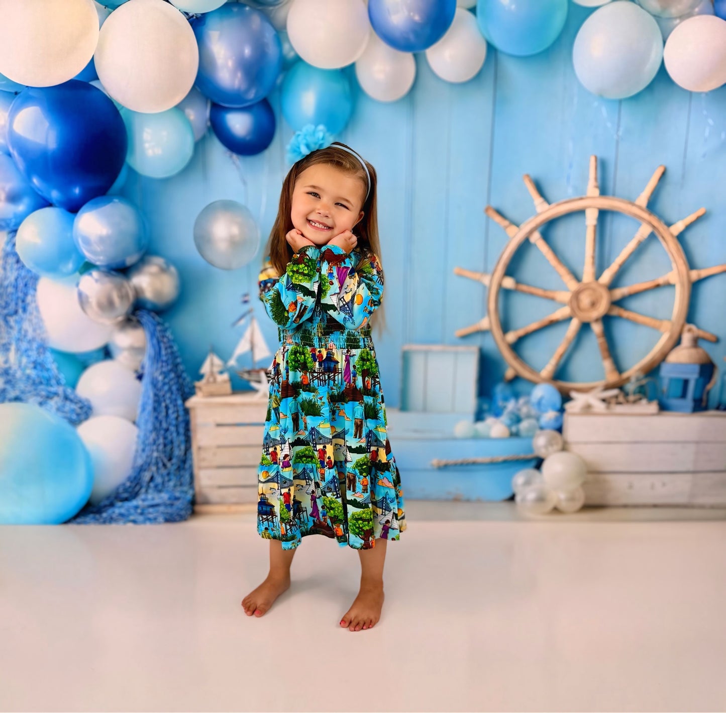 Always Near Long Sleeve Smocked Twirl Dress