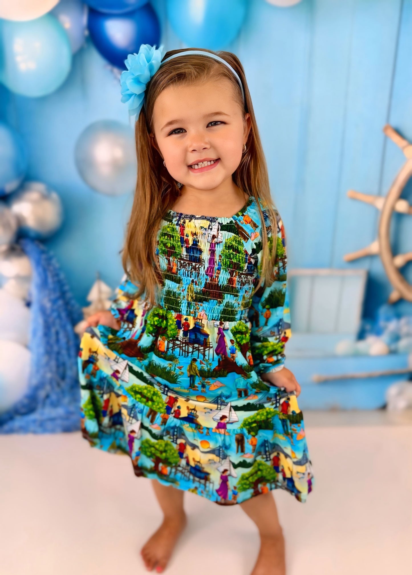 Always Near Long Sleeve Smocked Twirl Dress