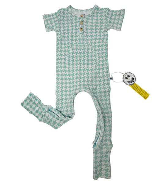 Houndstooth Bamboo Waffle Short Sleeve Pocket Romper