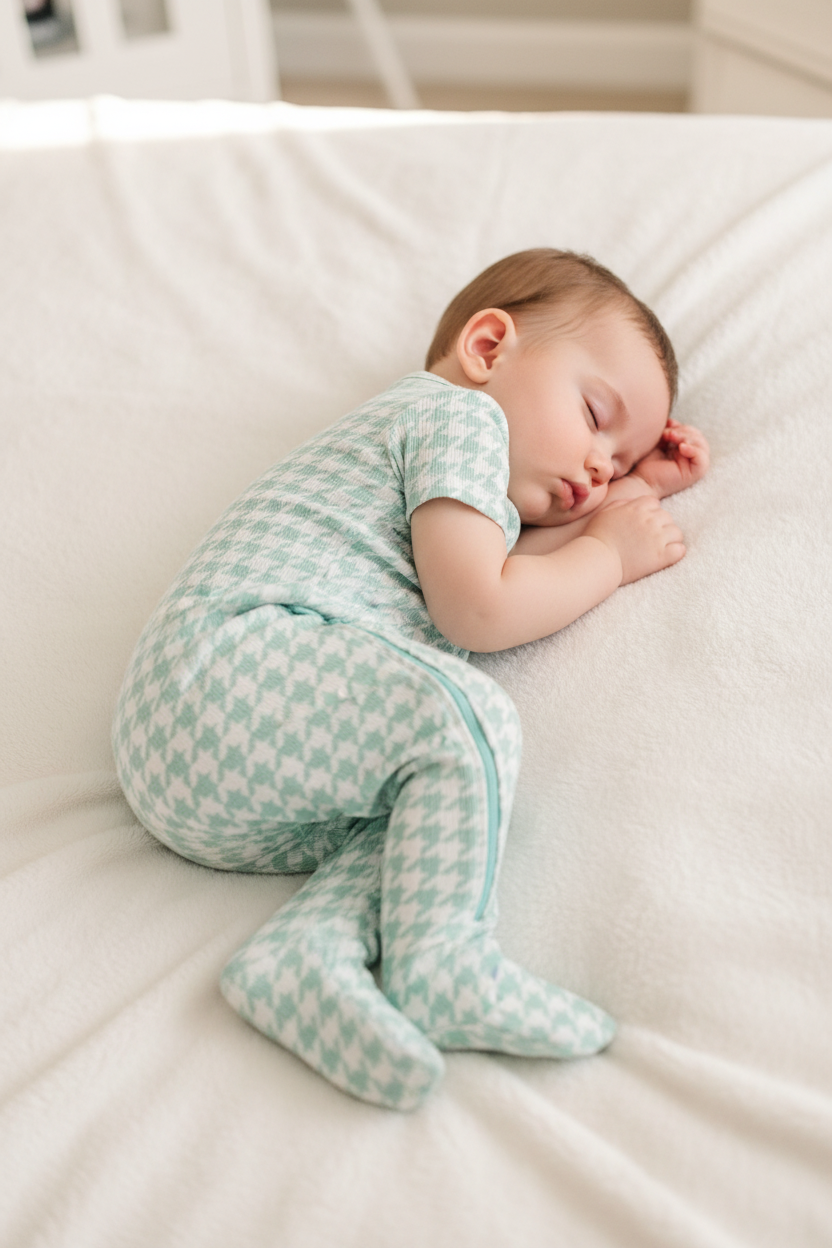 Houndstooth Bamboo Waffle Short Sleeve Pocket Romper
