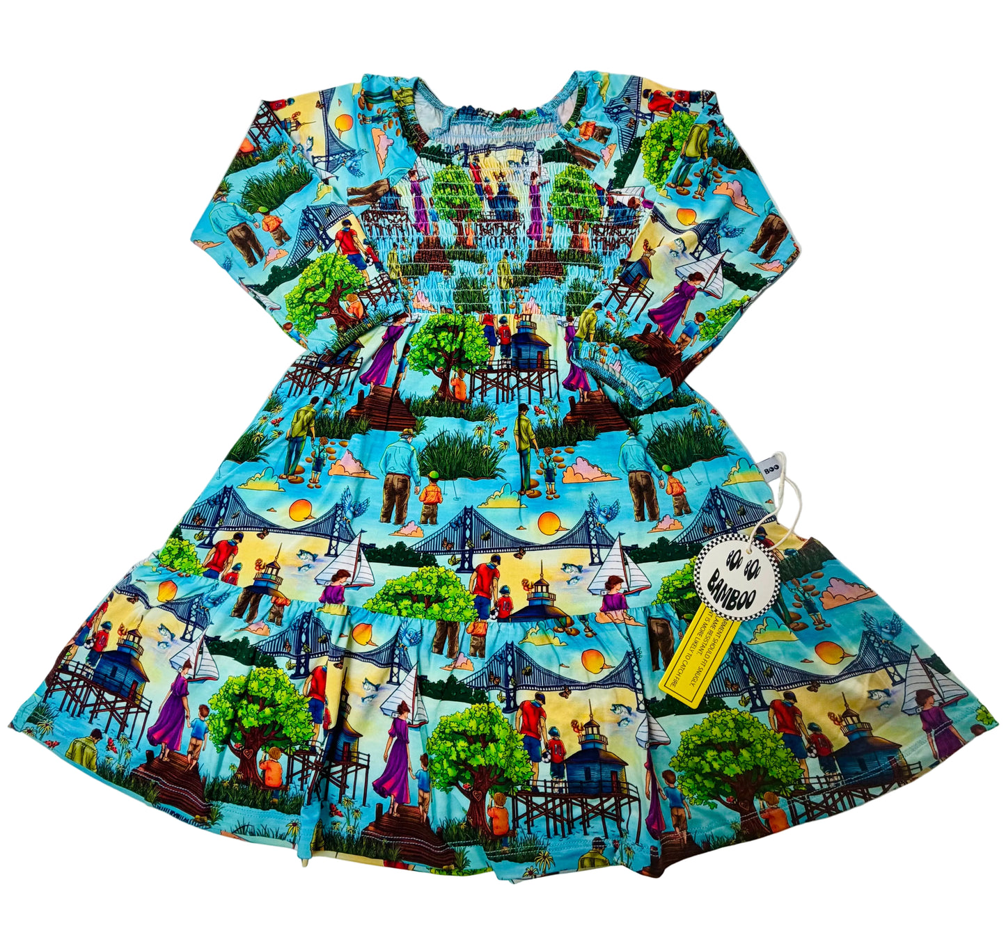 Always Near Long Sleeve Smocked Twirl Dress