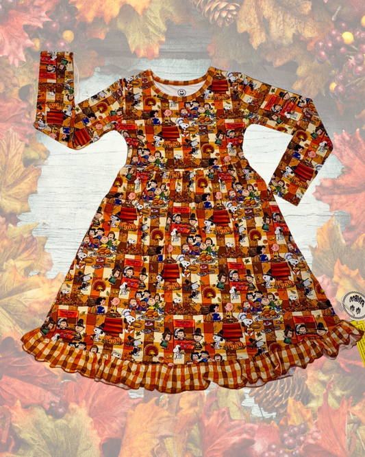 Boo Boo Friendsgiving Long Sleeve Twirl Dress