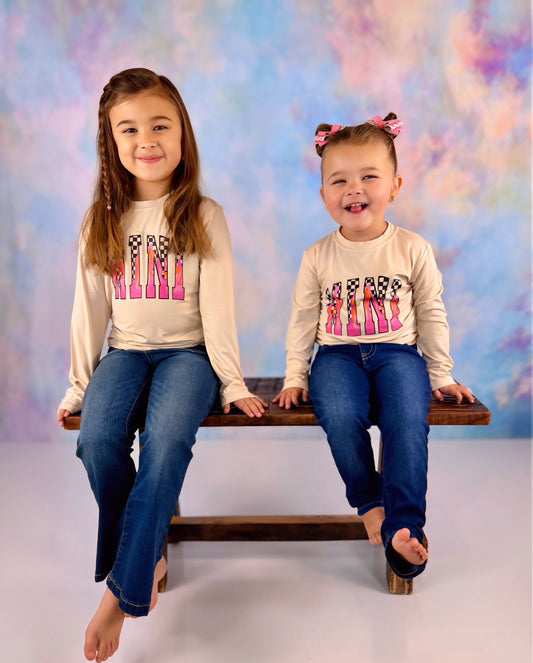 Mini Long Sleeve Shirt Tan/Pink