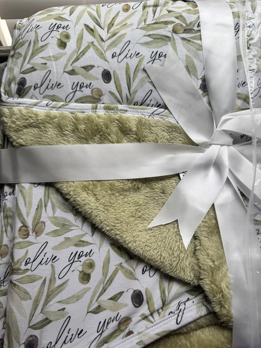 Olive You the Most Bamboo Minky Blanket - 30 x 40