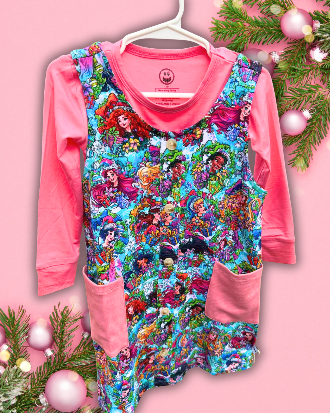 Enchanted Christmas French Terry Overall Dress w/ Long Sleeve Shirt