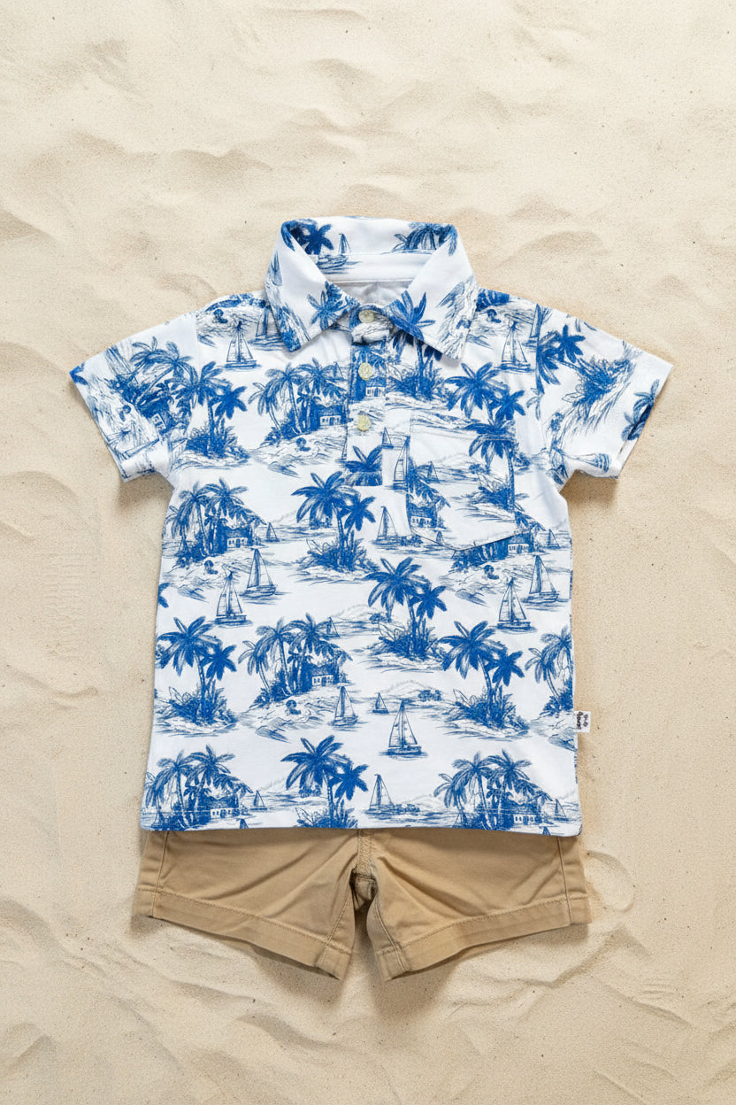 Kid’s Blue Toile Beach Polo